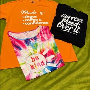 3pk WNS Be Kind Bundle Sz Large New Colorful Graphic T-Shirts Set